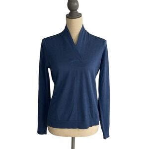 Brooks Brothers Sweater Shawl Collar Women Medium Blue Silk Cashmere V-Neck